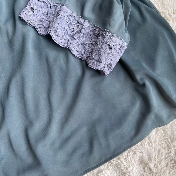 Vintage 60s lace trimmed bed jacket tie dye dyed teal blue cropped layering M - Picture 7 of 17